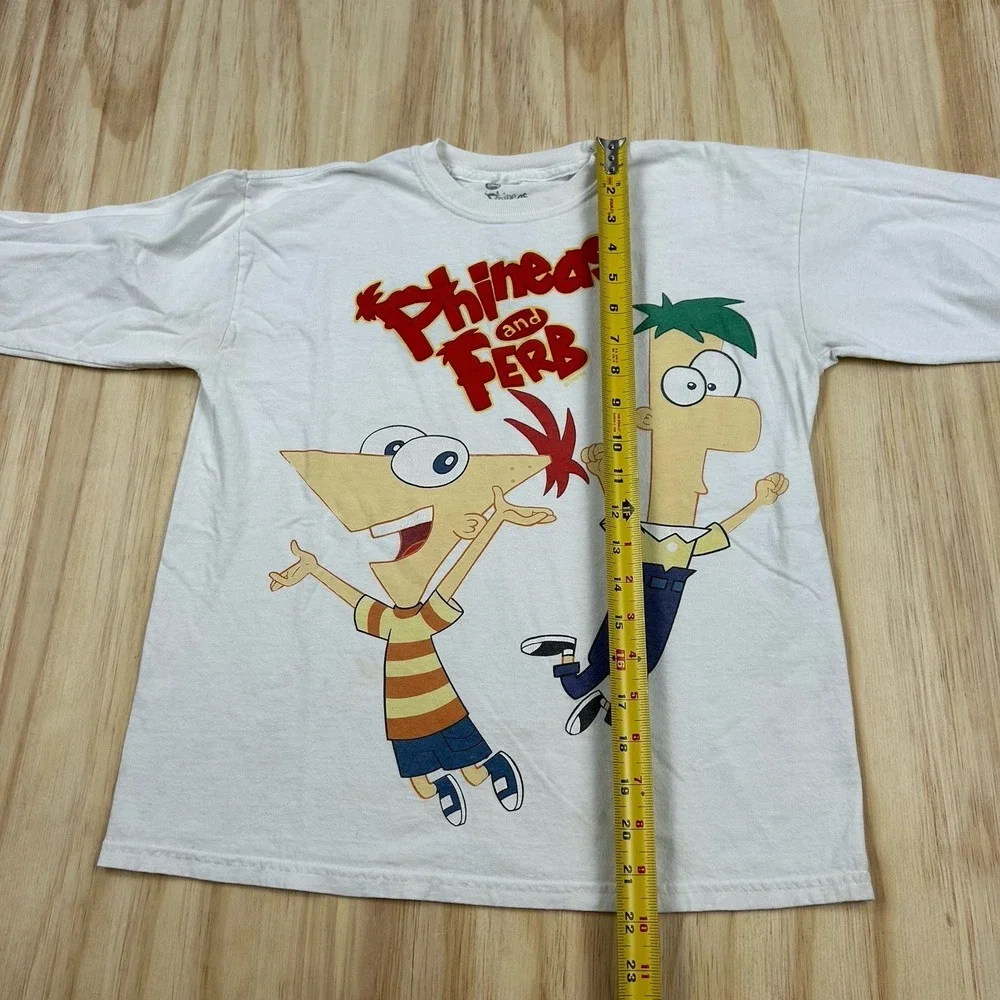 Phineas & Ferb Disney T-shirt White Ferb Funky Fresh KIDS size Large Long Sleeve